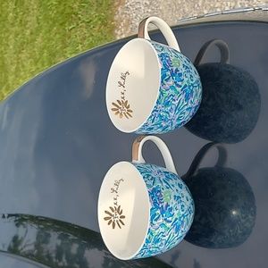 (2) Lilly Pulitzer Blue Gold Large Mugs